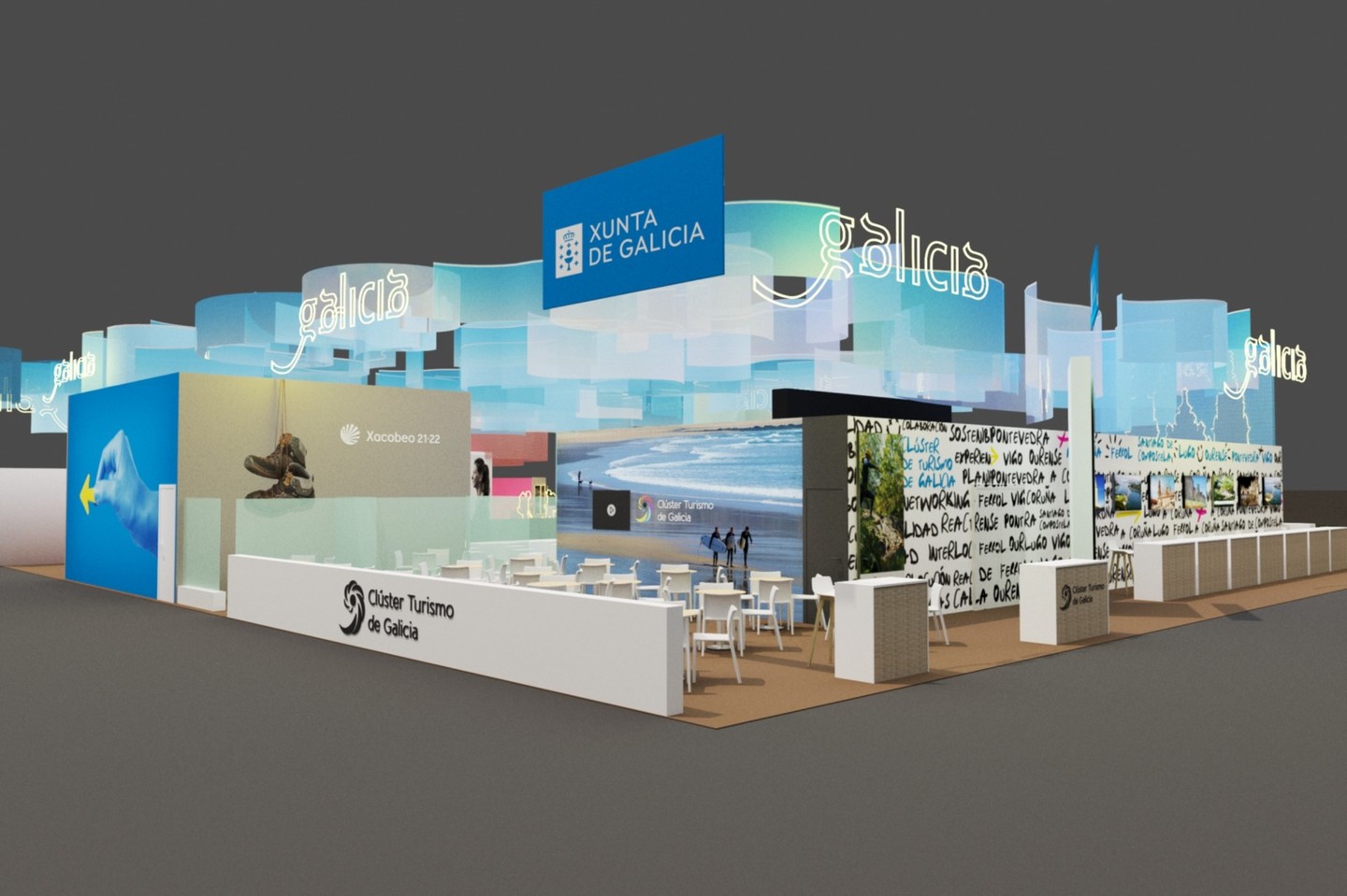 Maqueta do stand de Galicia en FITUR 2022.